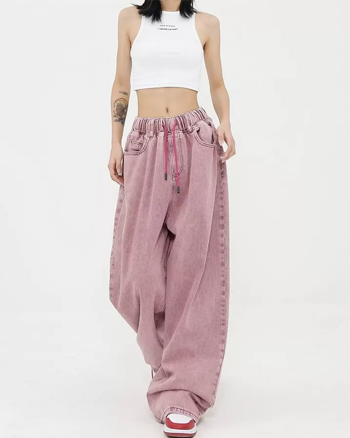 Elastic Waist Wide Leg Jeans