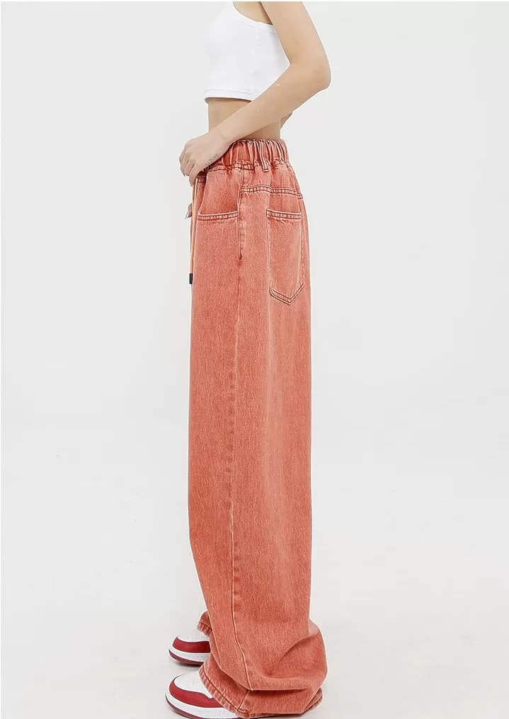 Elastic Waist Wide Leg Jeans