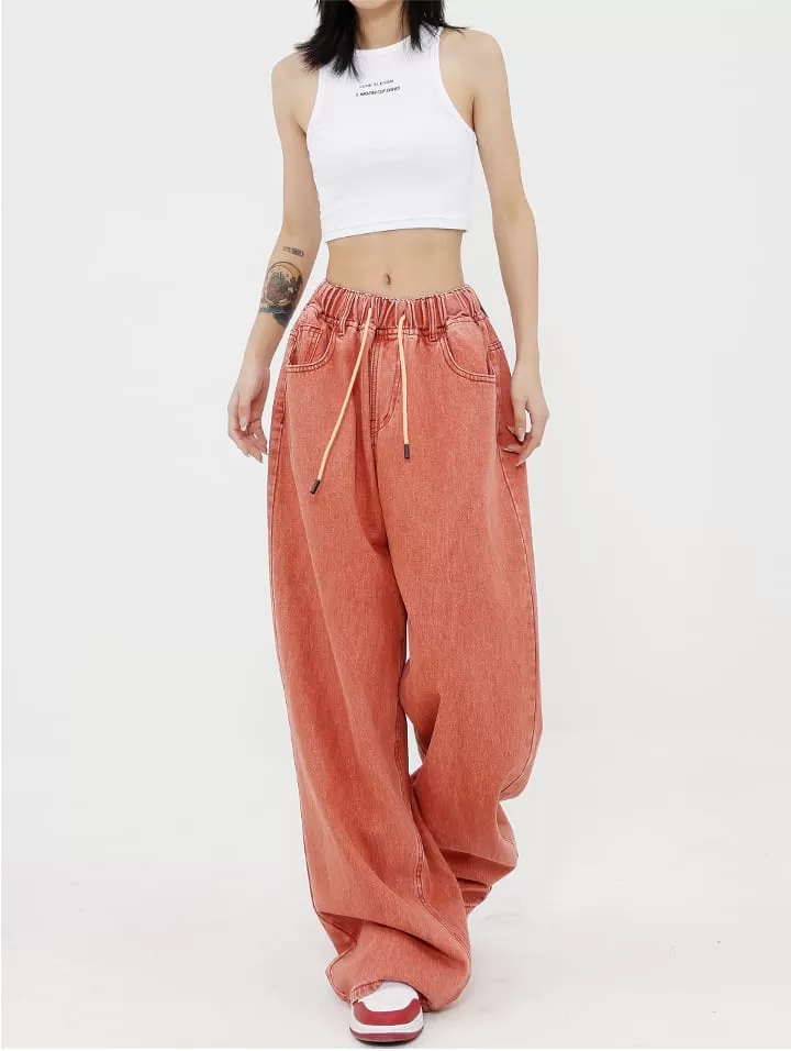 Elastic Waist Wide Leg Jeans