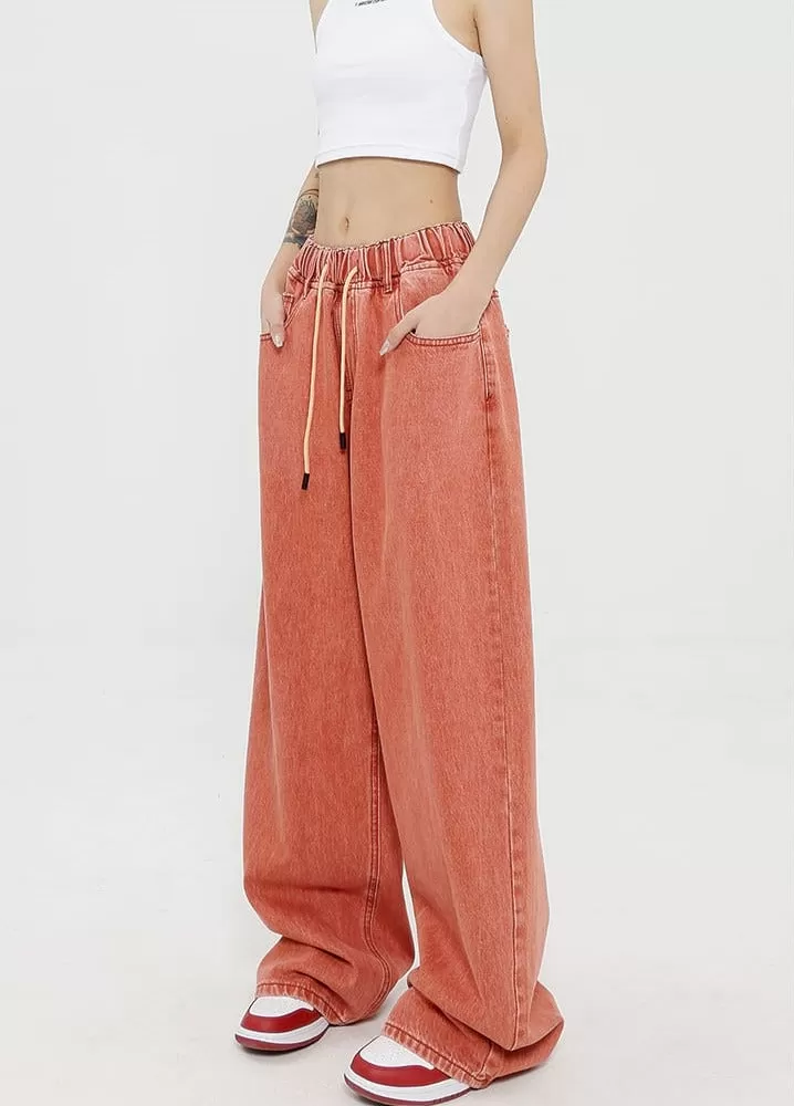 Elastic Waist Wide Leg Jeans