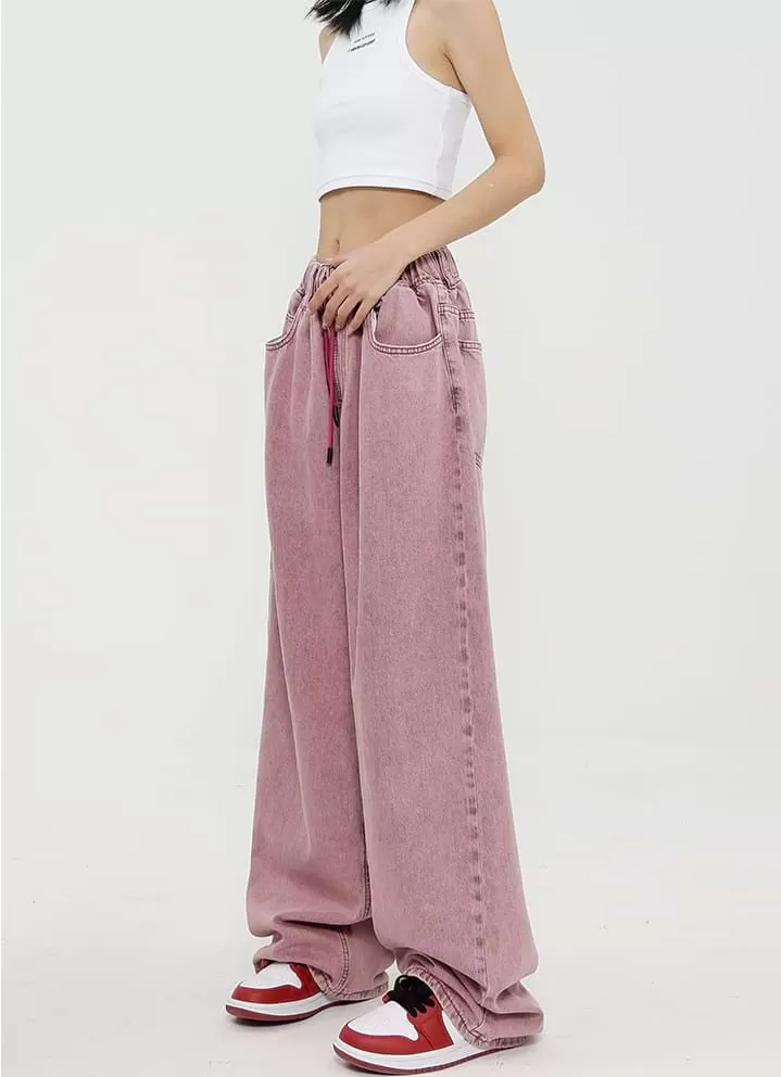 Elastic Waist Wide Leg Jeans