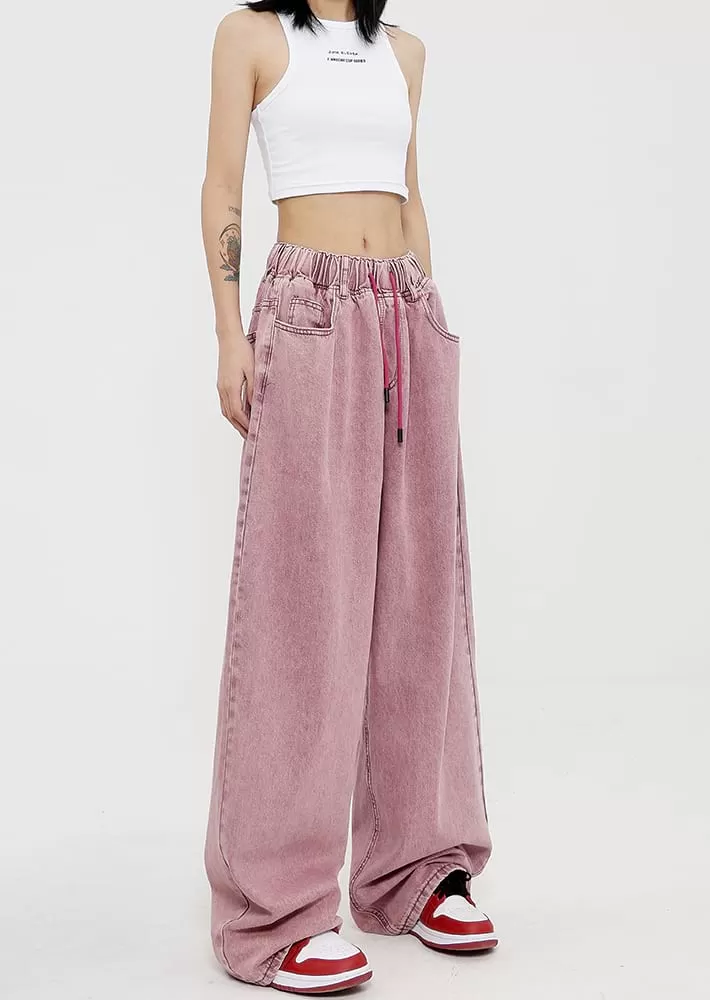 Elastic Waist Wide Leg Jeans