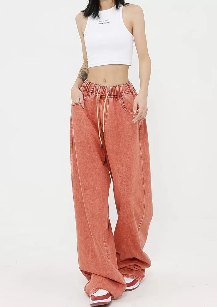 Elastic Waist Wide Leg Jeans