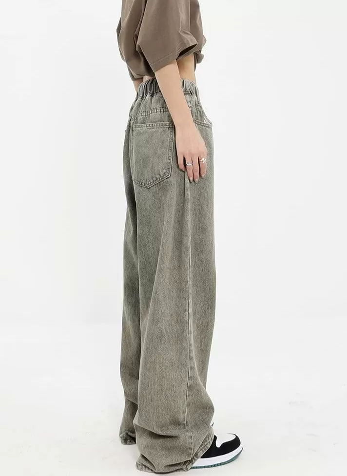 Elastic Waist Wide Leg Jeans