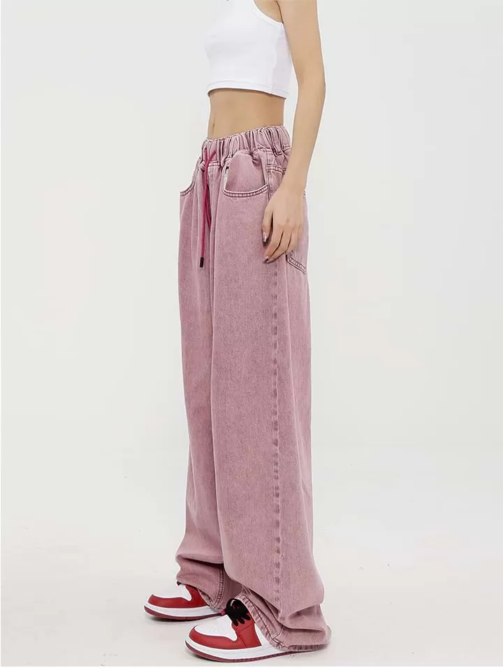 Elastic Waist Wide Leg Jeans