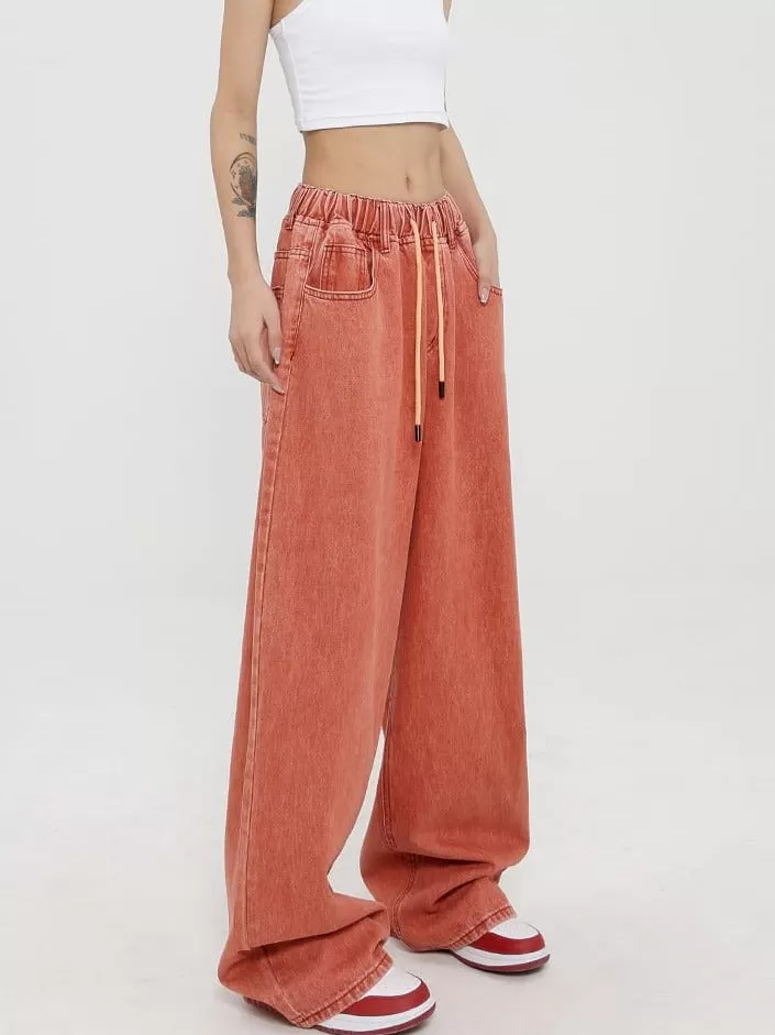 Elastic Waist Wide Leg Jeans