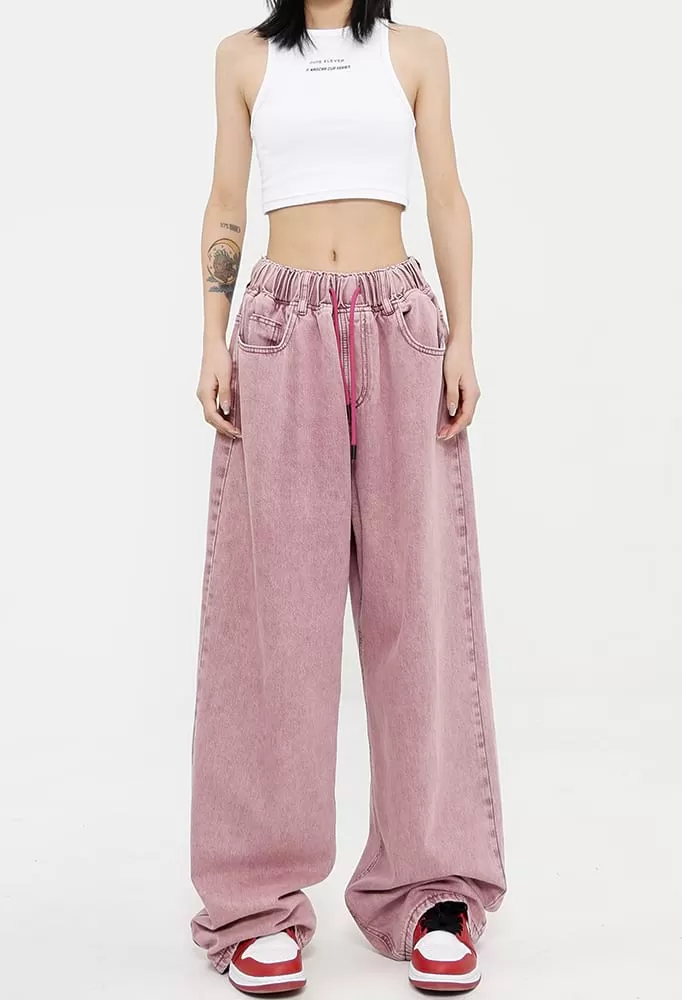 Elastic Waist Wide Leg Jeans