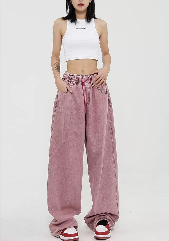 Elastic Waist Wide Leg Jeans