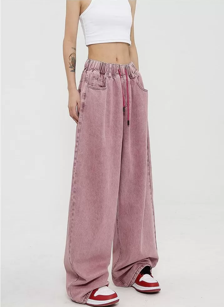 Elastic Waist Wide Leg Jeans