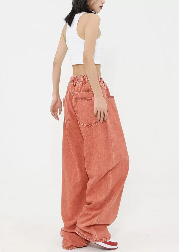 Elastic Waist Wide Leg Jeans