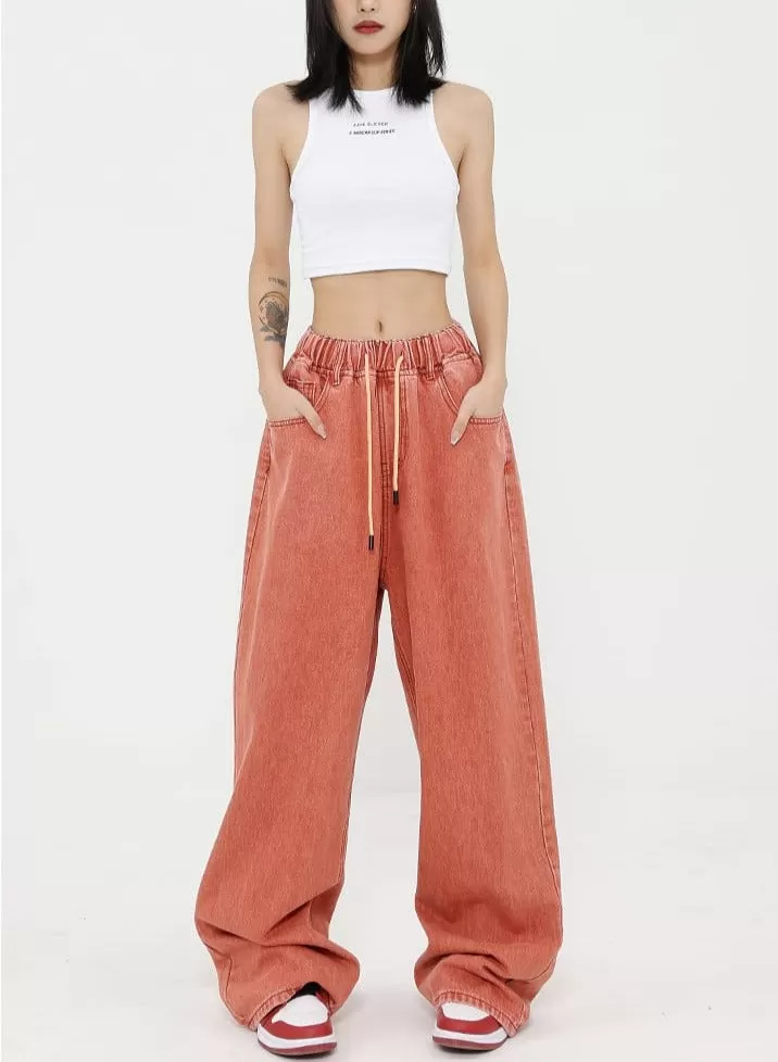 Elastic Waist Wide Leg Jeans