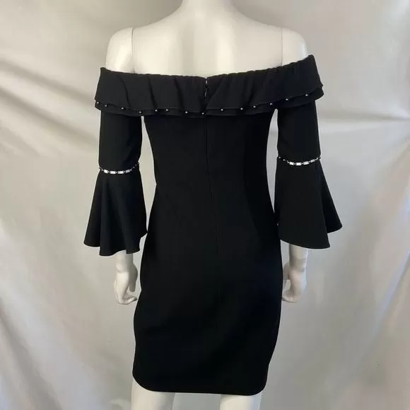 ElieTahari NWT Black Bell Sleeve Off Shoulder Dress