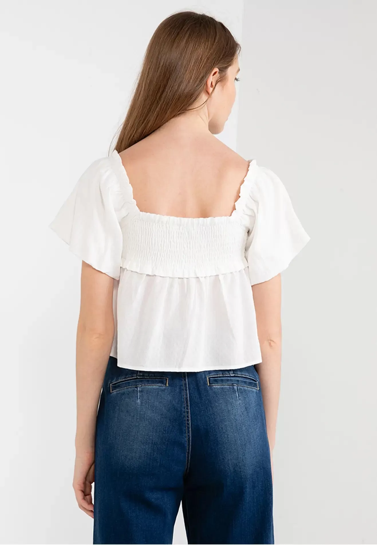 ELLE Apparel Puff Sleeves Smocked Crop Top