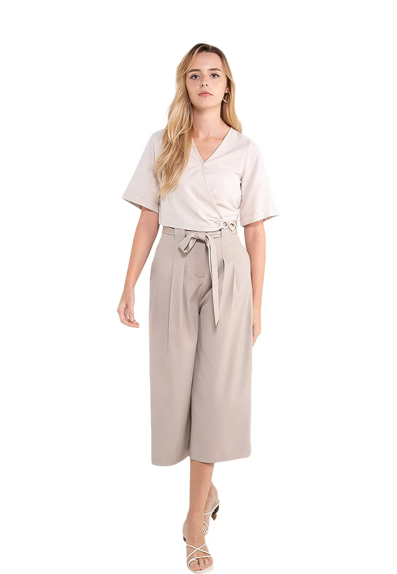 ELLE Apparel V-Neck Linen Wrap Top