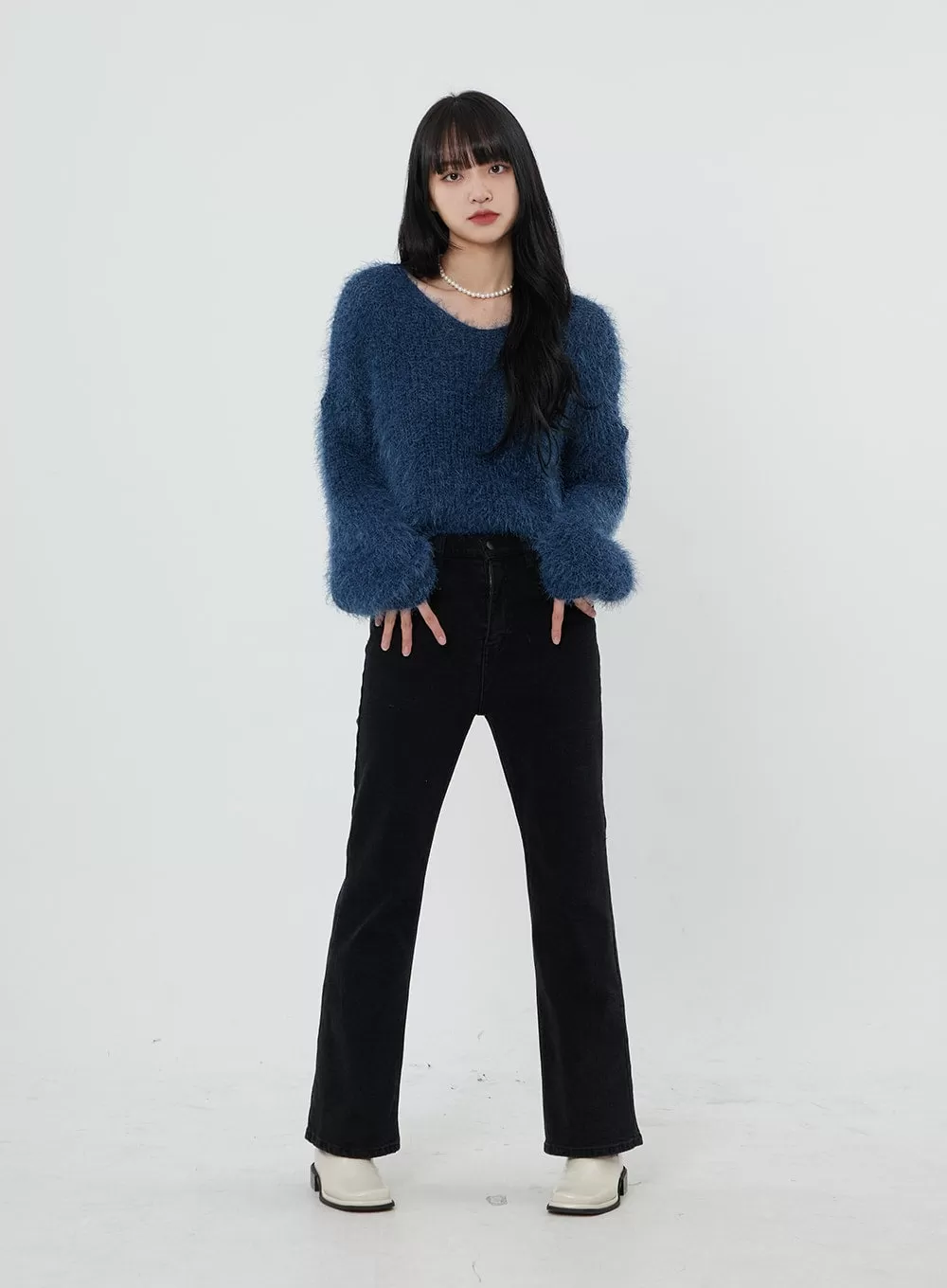 Faux Fur V-Neck Sweater OD21