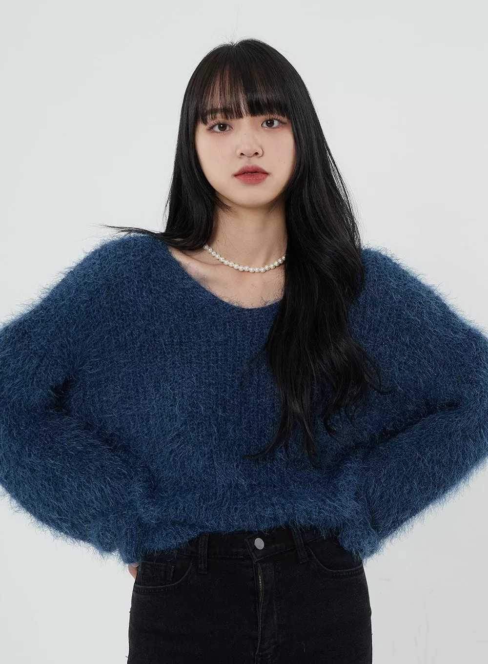 Faux Fur V-Neck Sweater OD21