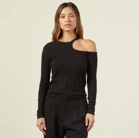 Flat Rib Asymmetric Long Sleeve