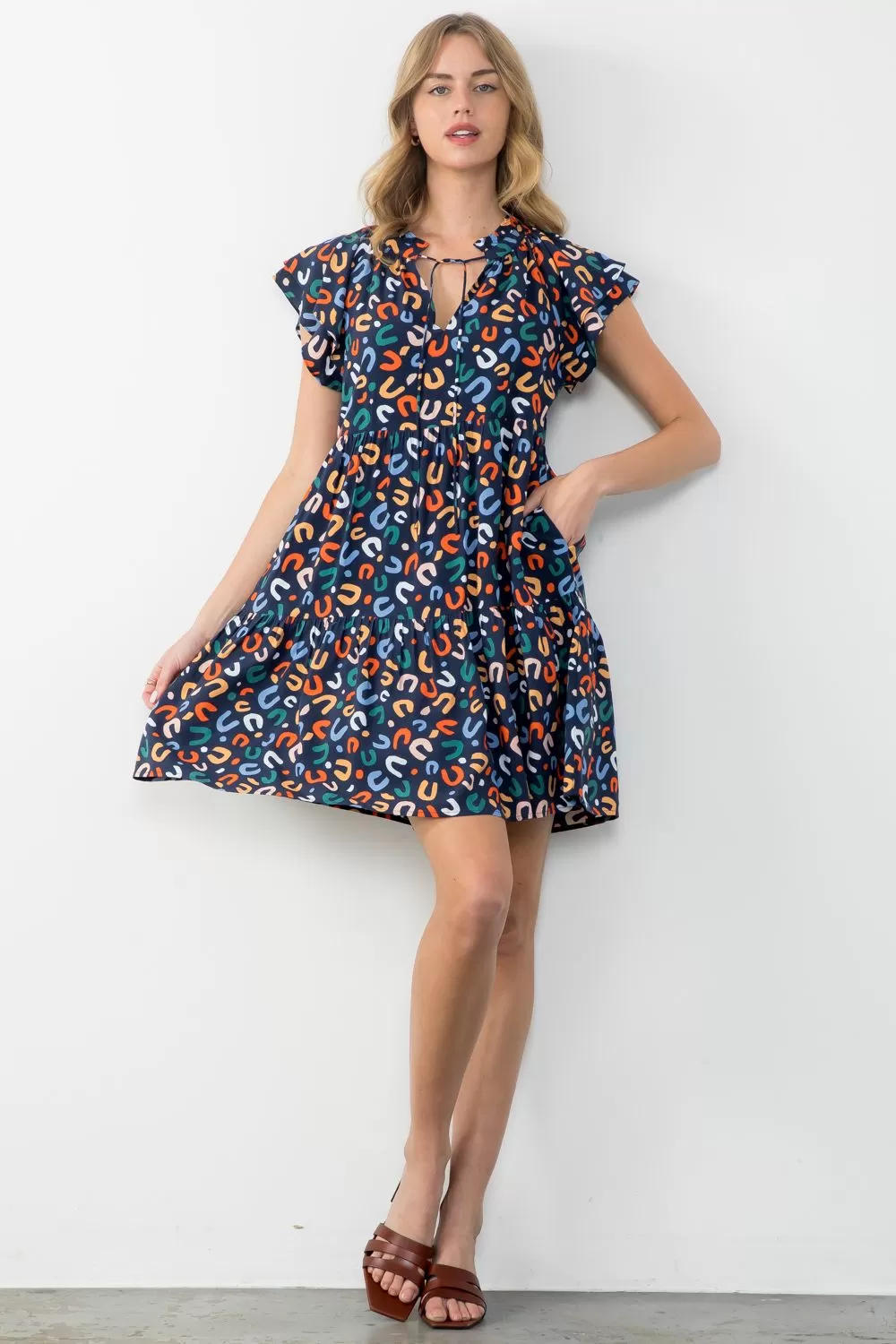 Flutter Sleeve Print Dress