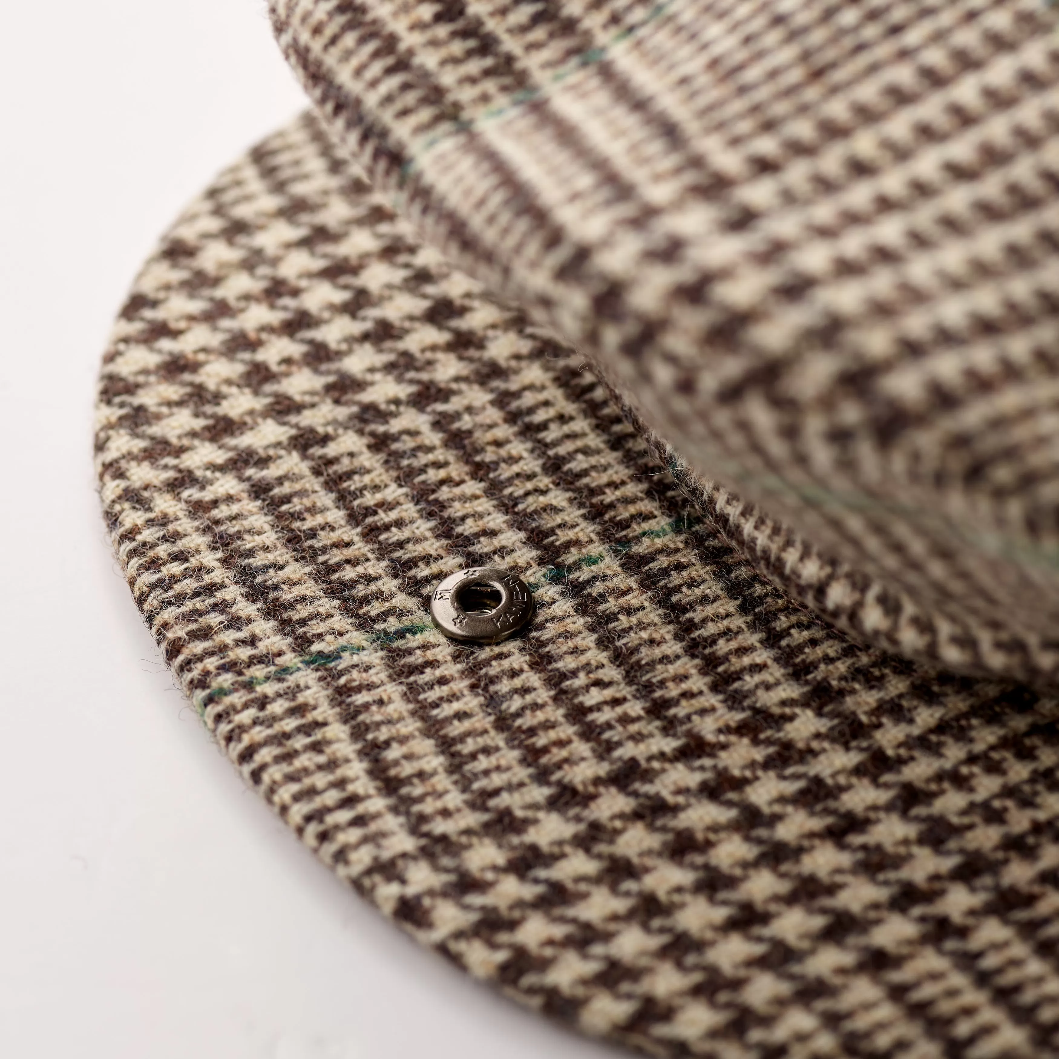 Fox Tweed Cap With Snap Brim In Taupe Prince of Wales with Racing Green