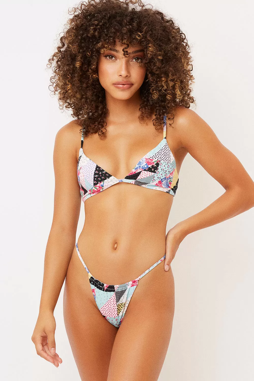 Francesca Bralette Triangle Bikini Top - Patchwork