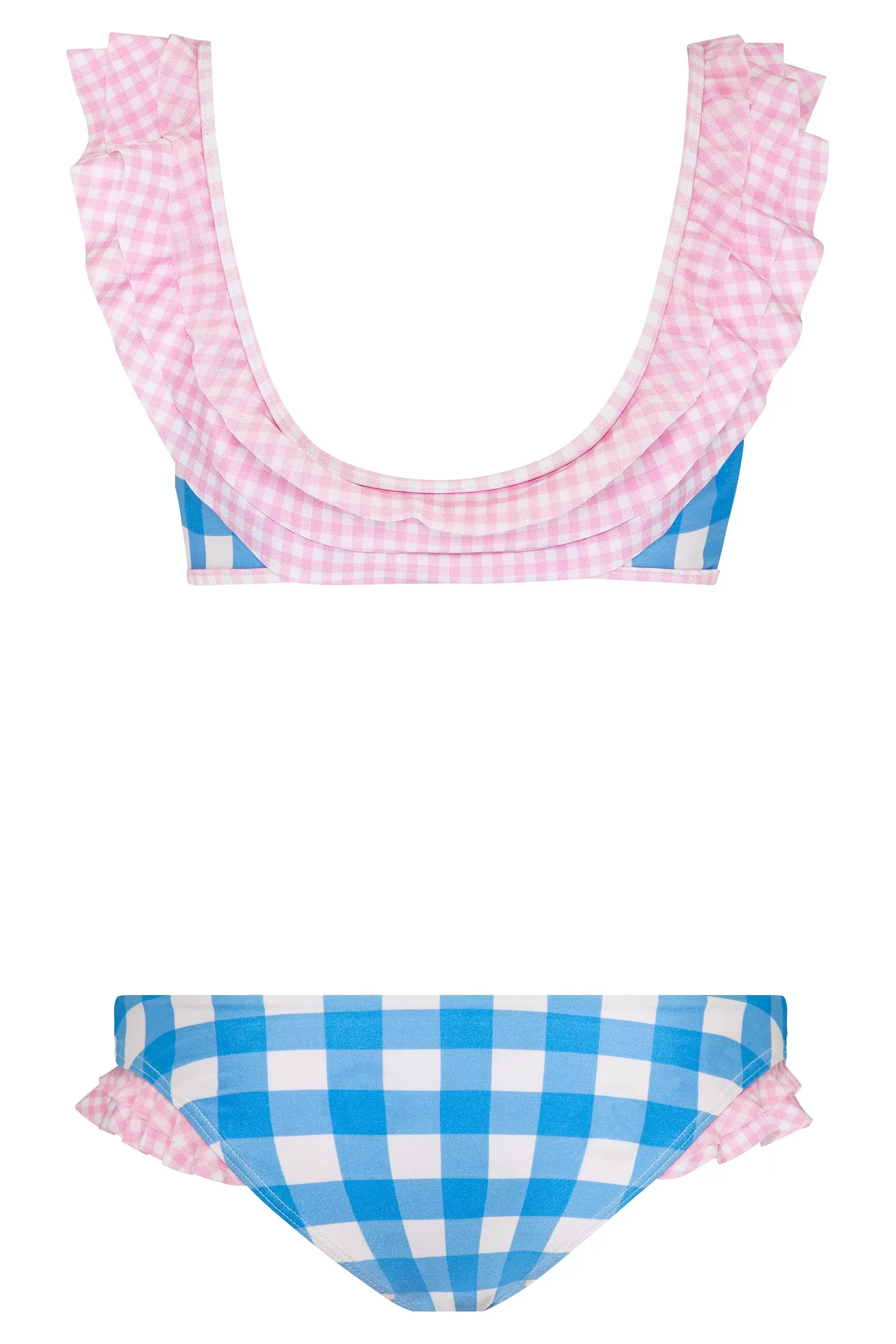 Gingham Ruffle Tie Front Bikini Top