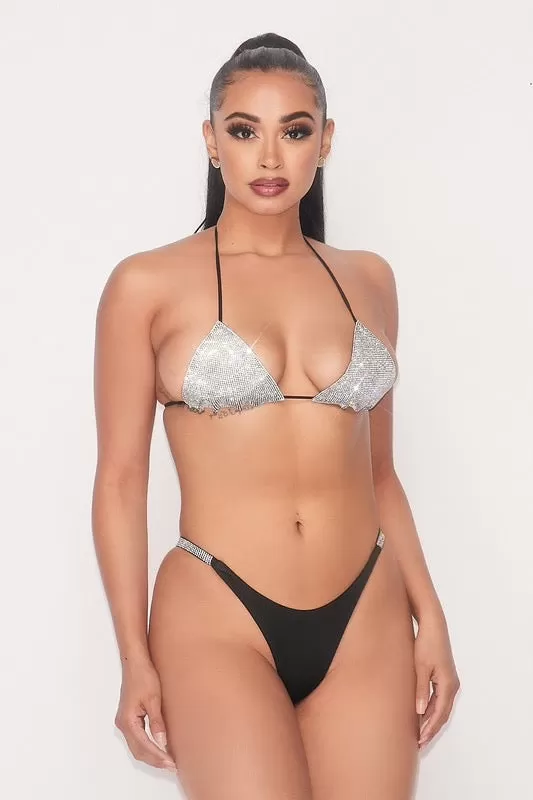 Glam Rhinestone Bikini - Black