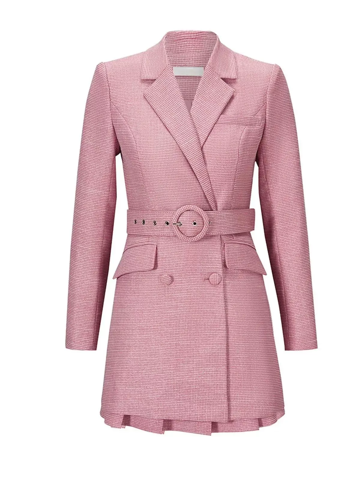 Iris Pink Belted Blazer & Pleasted Mini Skirt Set