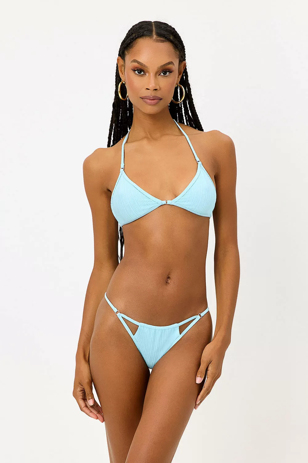 Ivy Plissé String Bikini Bottom - Baby Blue