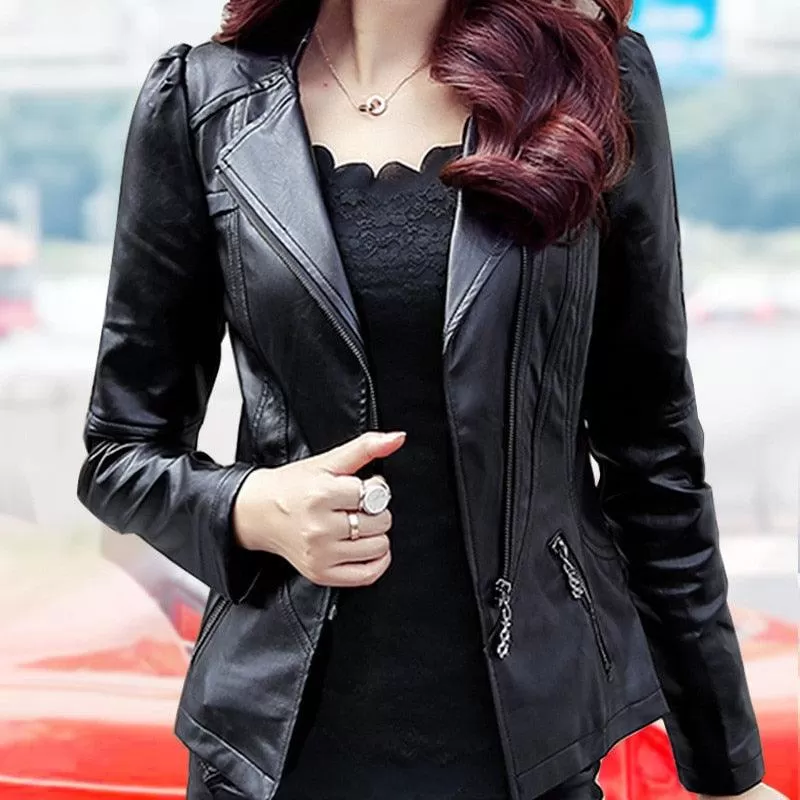 Leather Jacket Short Faux Leather Biker Jacket