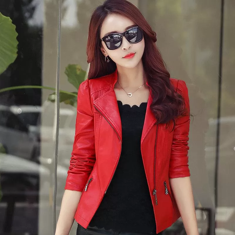 Leather Jacket Short Faux Leather Biker Jacket