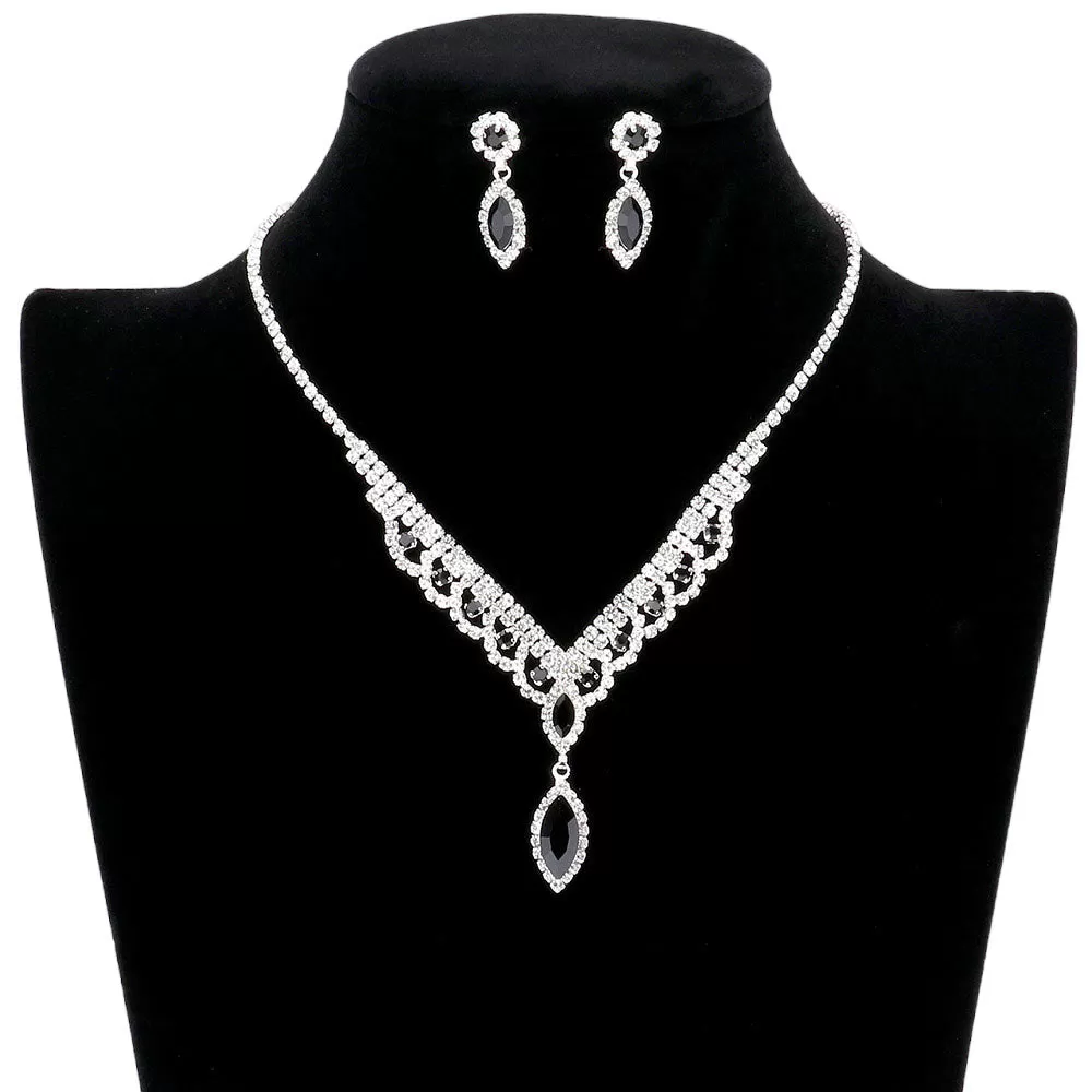 Marquise Stone Accented Rhinestone Necklace Earring Set