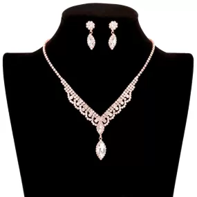 Marquise Stone Accented Rhinestone Necklace Earring Set