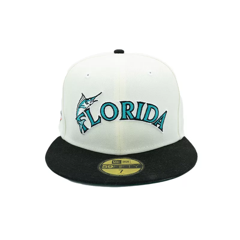 New Era 5950 Florida Marlins Chrome Black Kelly 10th Anniversary Fitted Hat 70768274