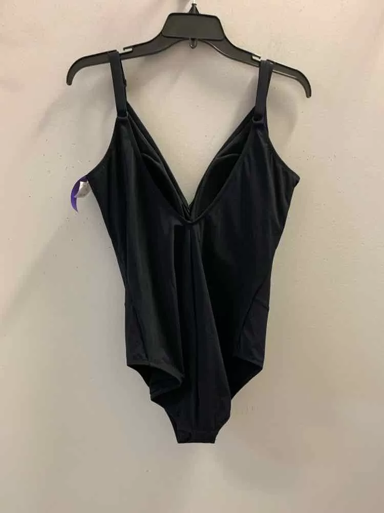 NWT PROFILE Swimwear Size 16 Black SPAGHETTI STRAP Swimsuit