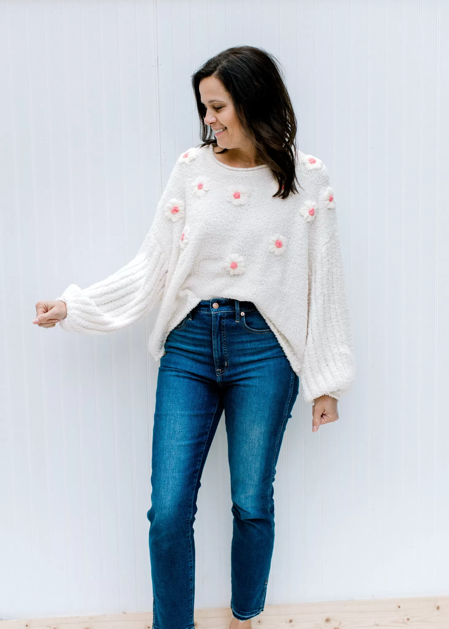 Pop of Pink Ivory Sweater