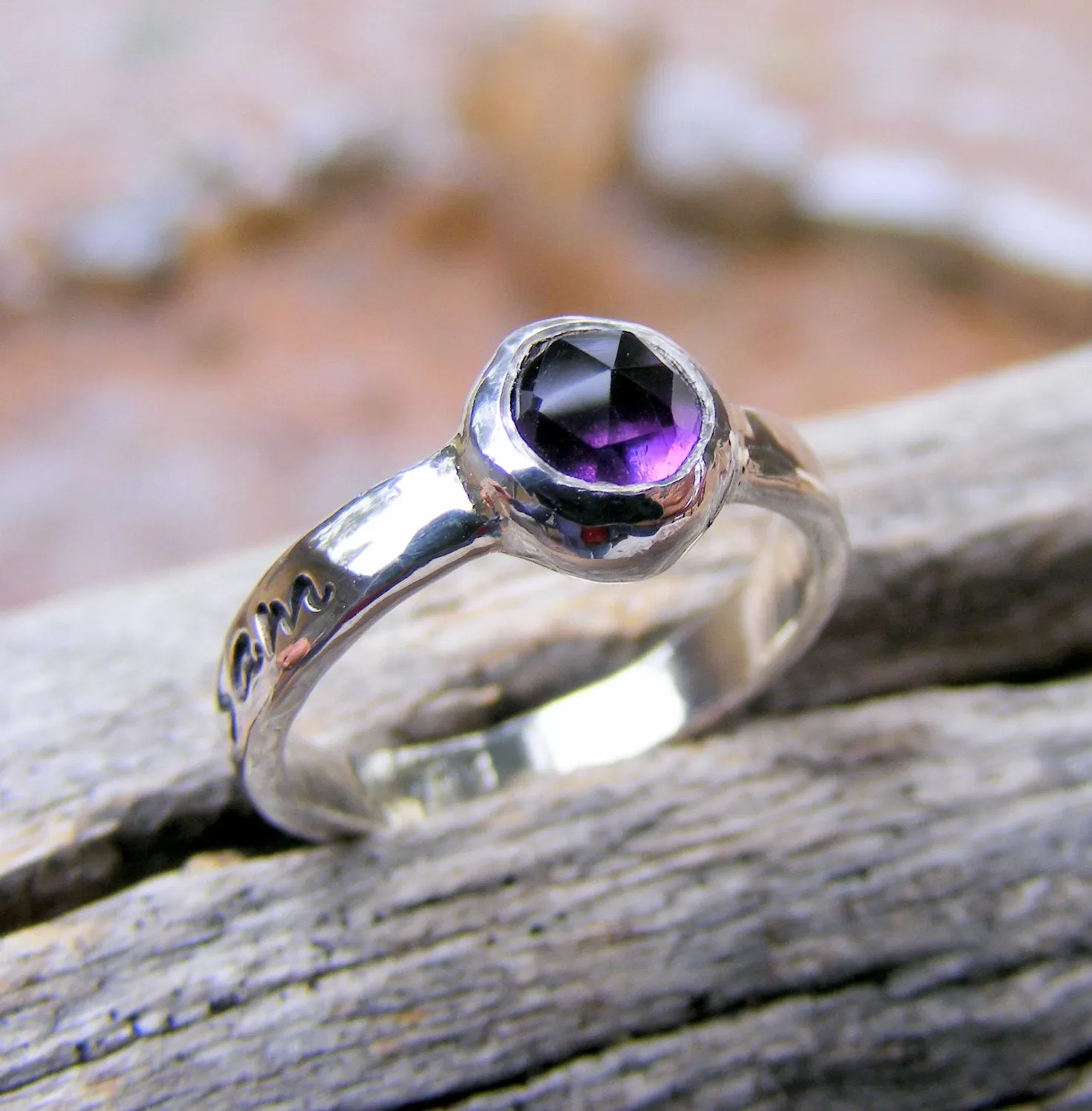 Purple Amethyst Birthstone Personalized Engraved Ring