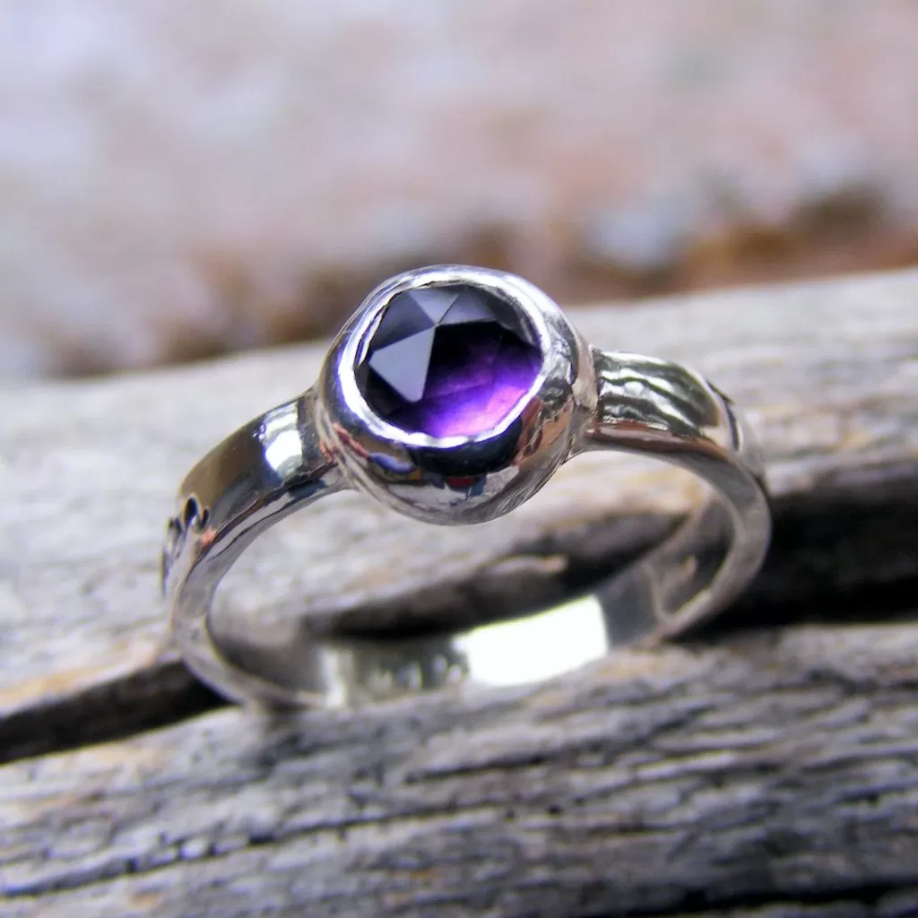 Purple Amethyst Birthstone Personalized Engraved Ring