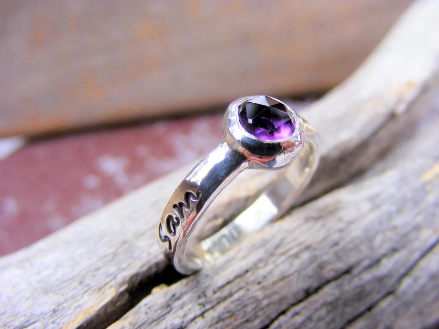 Purple Amethyst Birthstone Personalized Engraved Ring