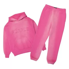 Purple Brand Embossed Logo Pink Jogging Set