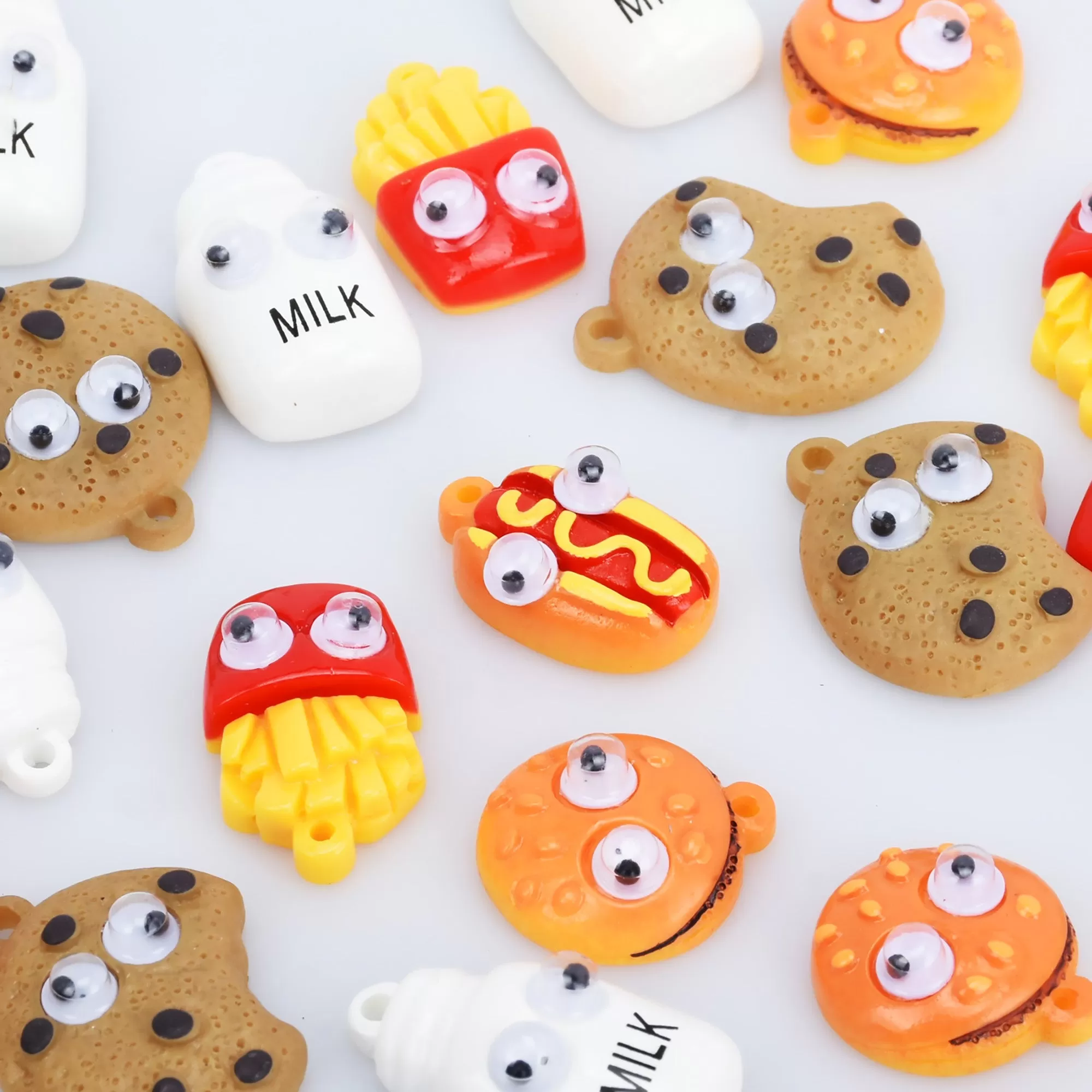 Random mixed grab bag Resin Kawaii Cabochons fake food Cookies Milk Bottle French fries Flatback Cabochons pendant accessories 10pcs 10280950