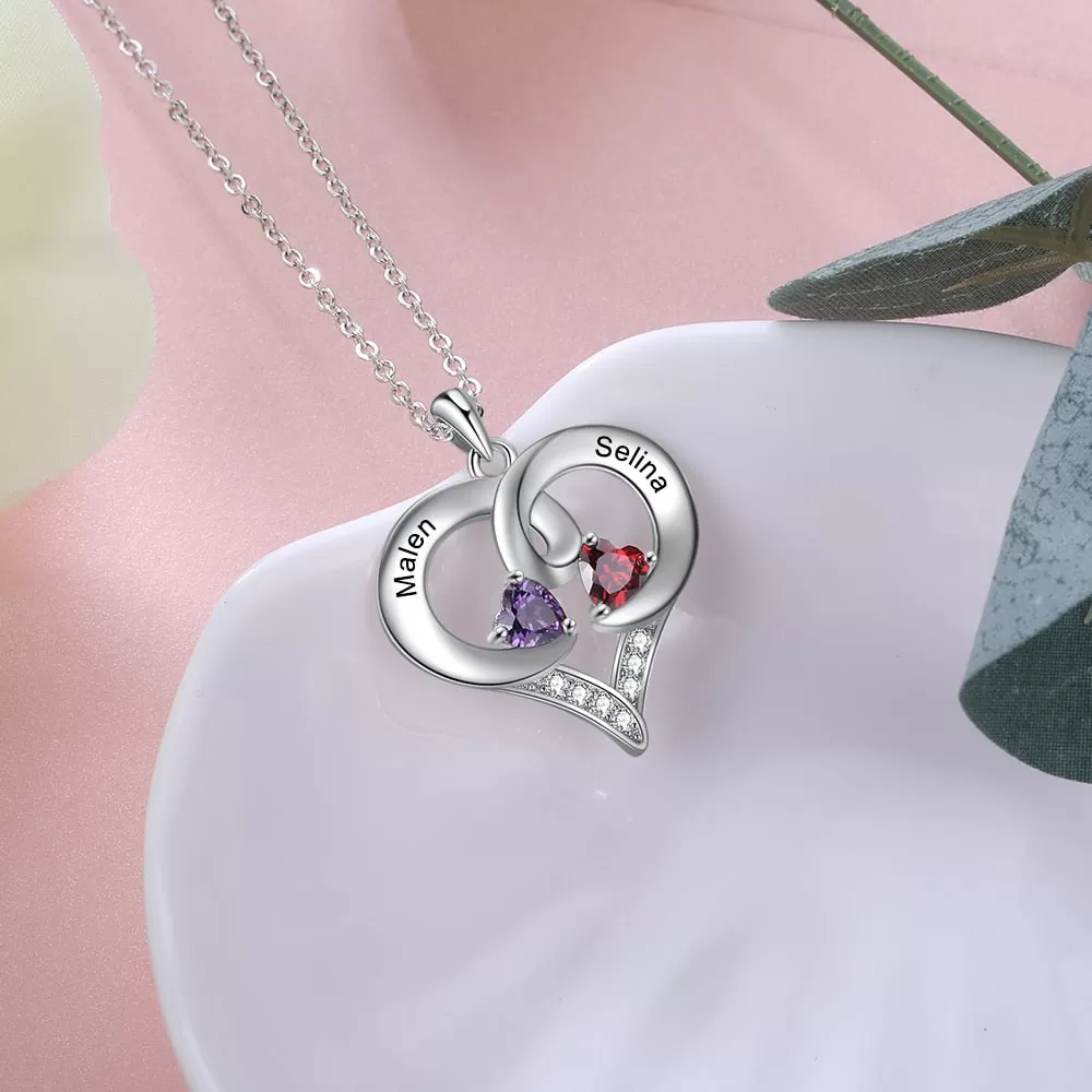 Romantic Personalized Heart Birthstone Pendant Necklaces for Women Customized Name Engraved Necklaces Couple's Gifts