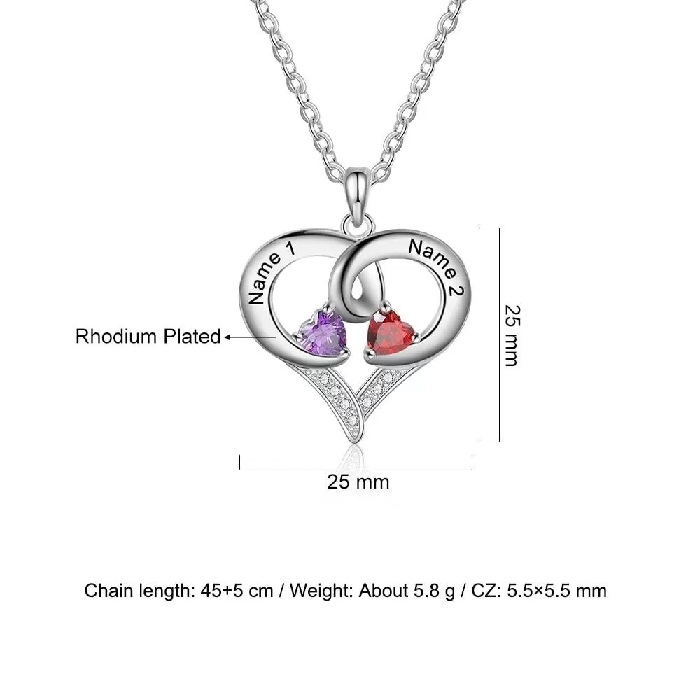 Romantic Personalized Heart Birthstone Pendant Necklaces for Women Customized Name Engraved Necklaces Couple's Gifts