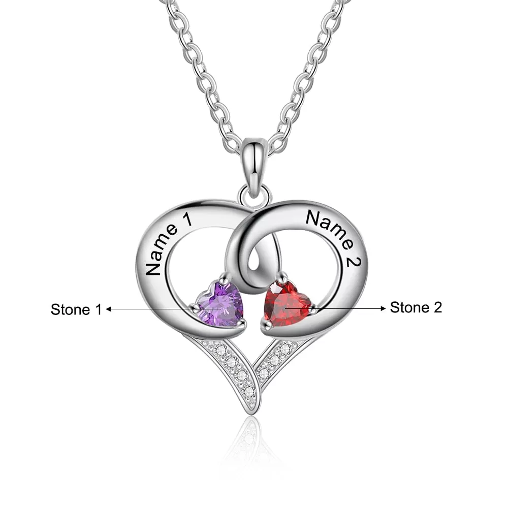 Romantic Personalized Heart Birthstone Pendant Necklaces for Women Customized Name Engraved Necklaces Couple's Gifts