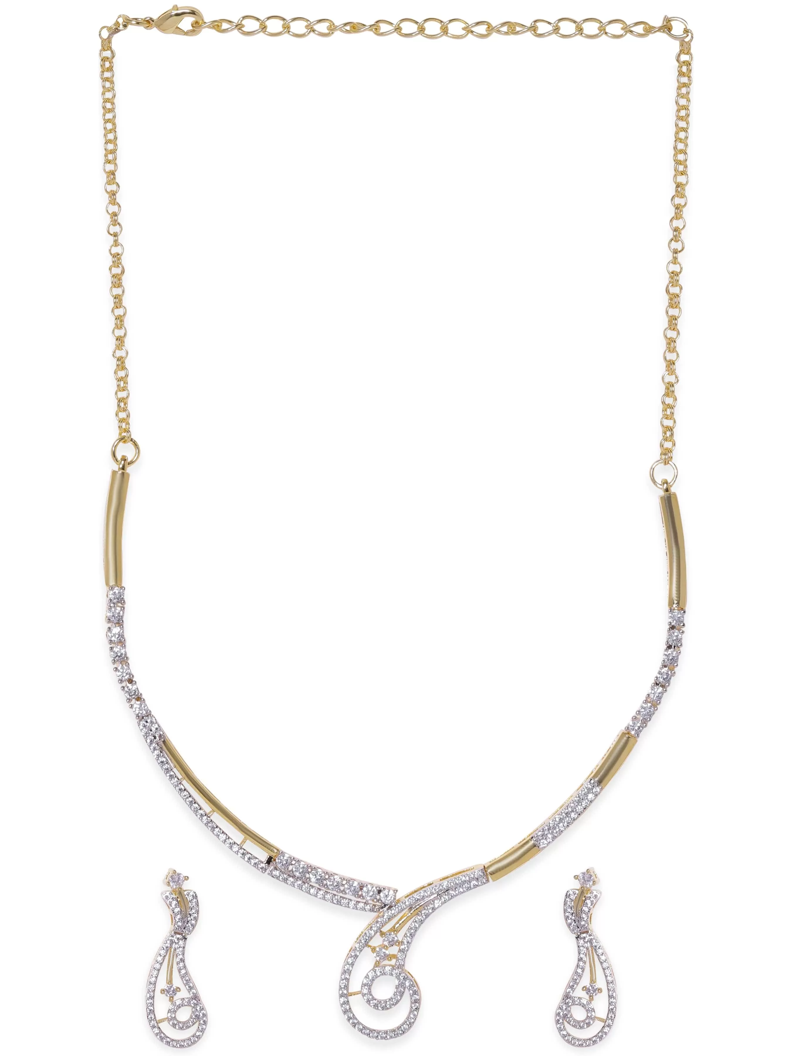 Rubans 22K Gold Plated Zirconia crystals studded Contemporary Dainty Handcrafted Necklace Set