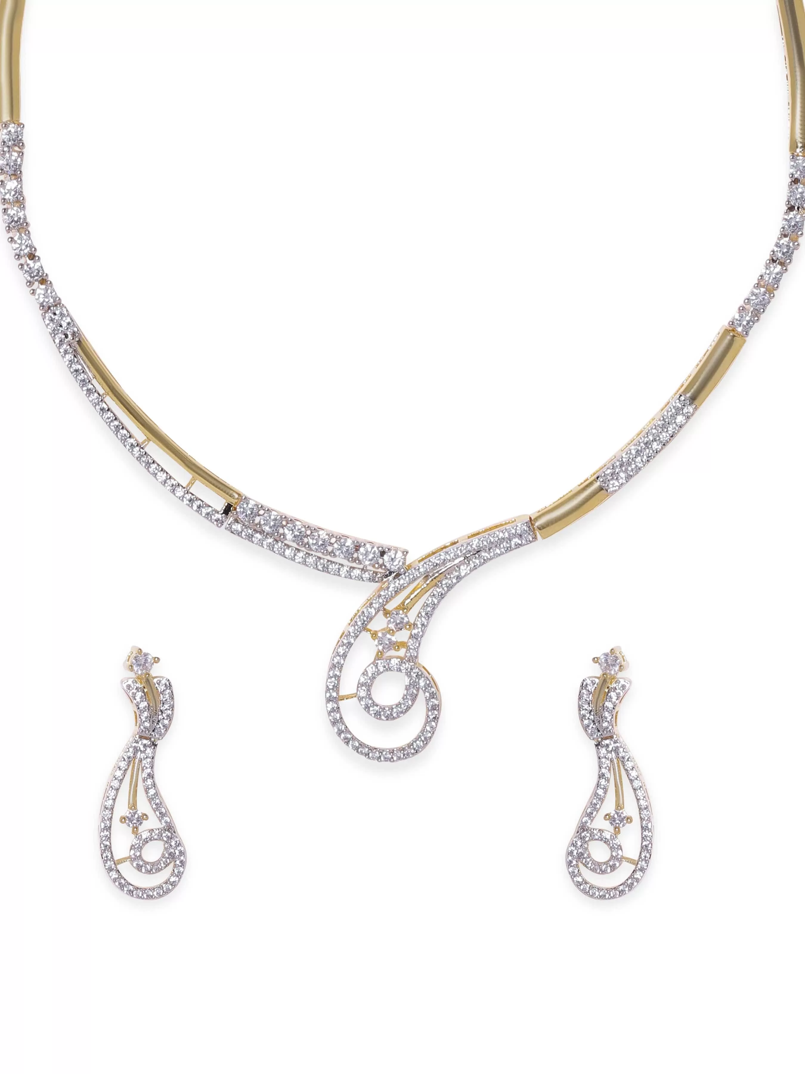 Rubans 22K Gold Plated Zirconia crystals studded Contemporary Dainty Handcrafted Necklace Set