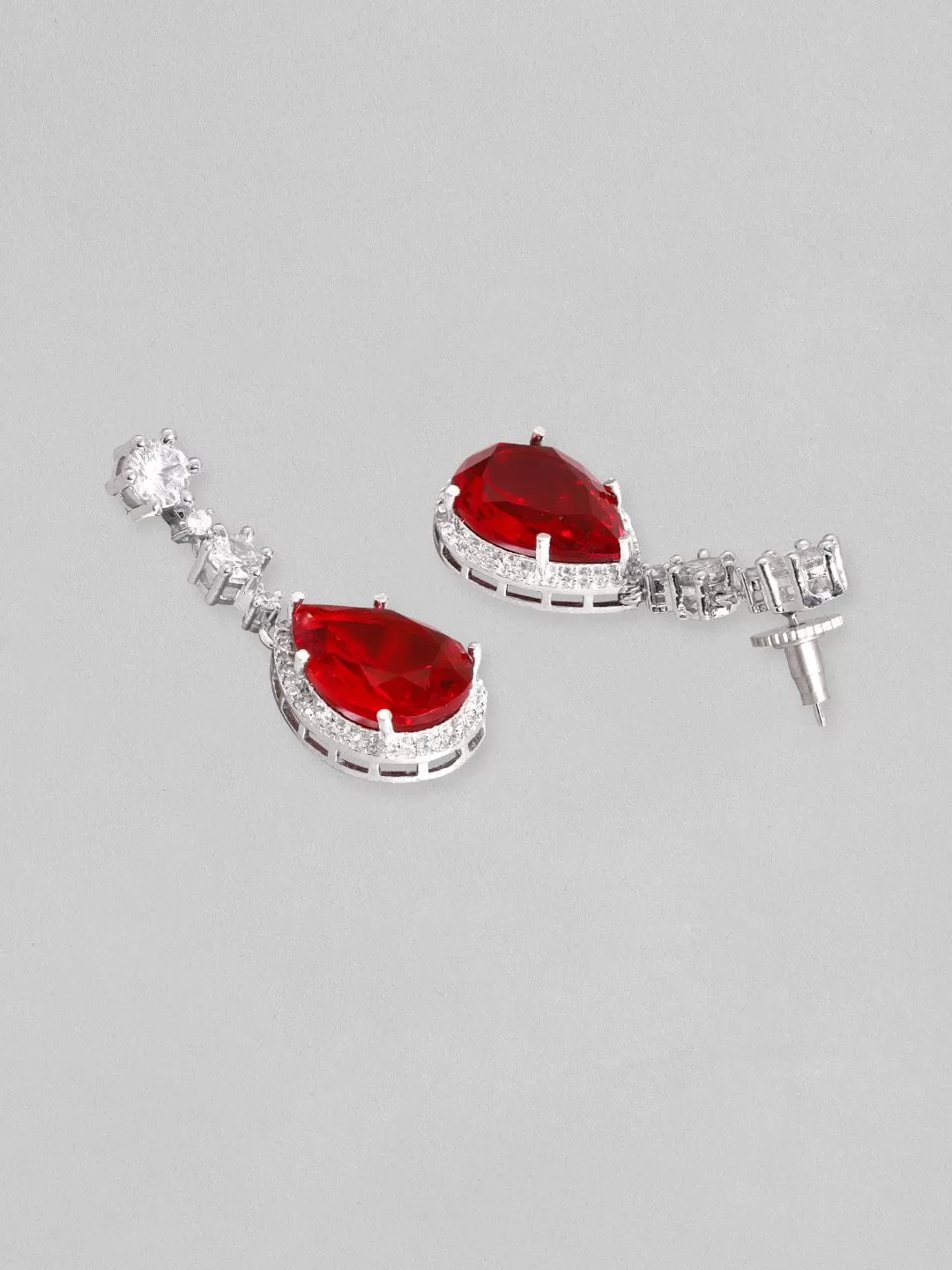 Rubans High Rhodium Finish, Premium White & Red Zircons Studded Party Wear Jewellery Set.