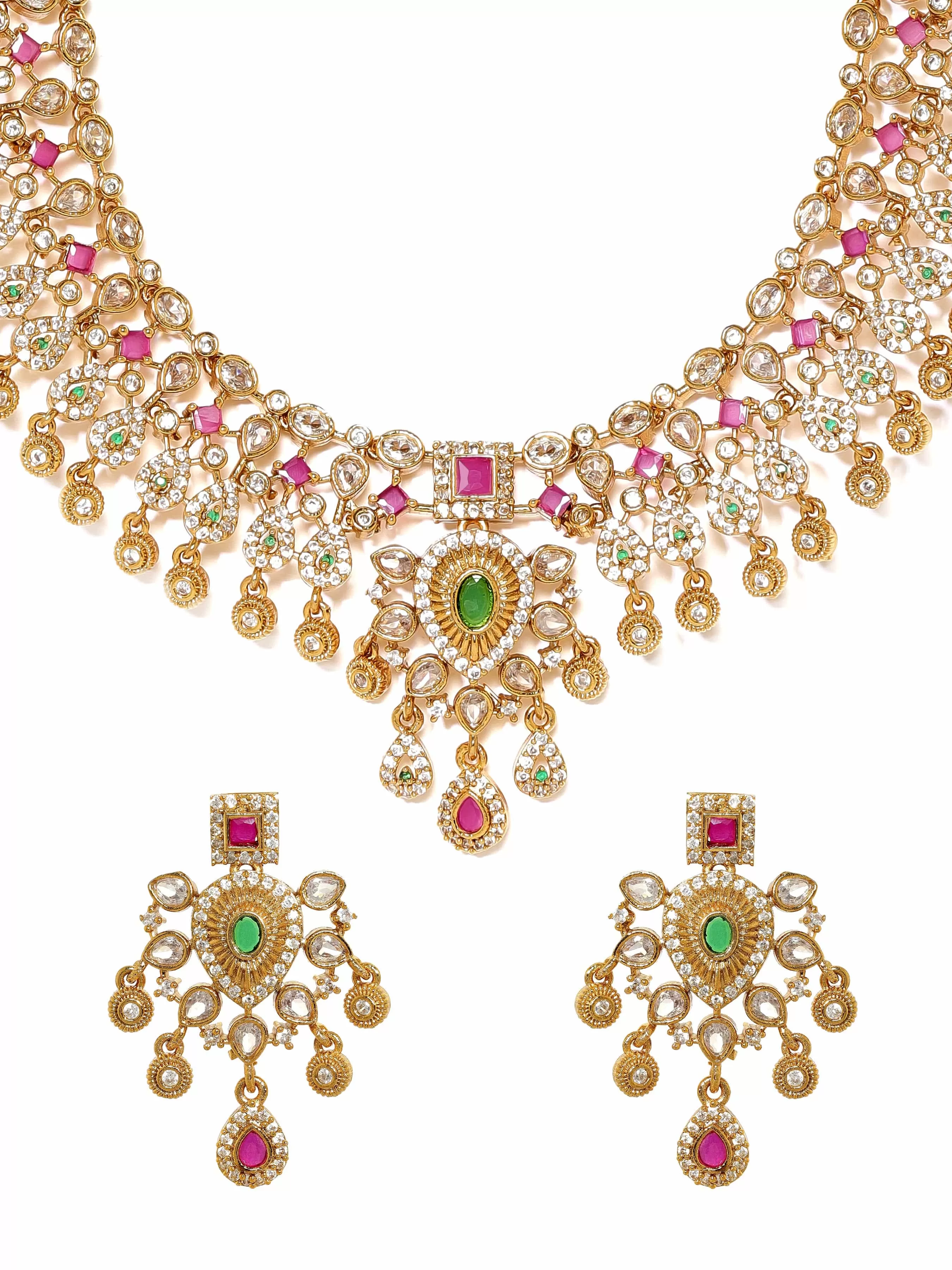 Rubans Regal Gold Tone Temple Necklace Set with Multicolored Stones by Rubans