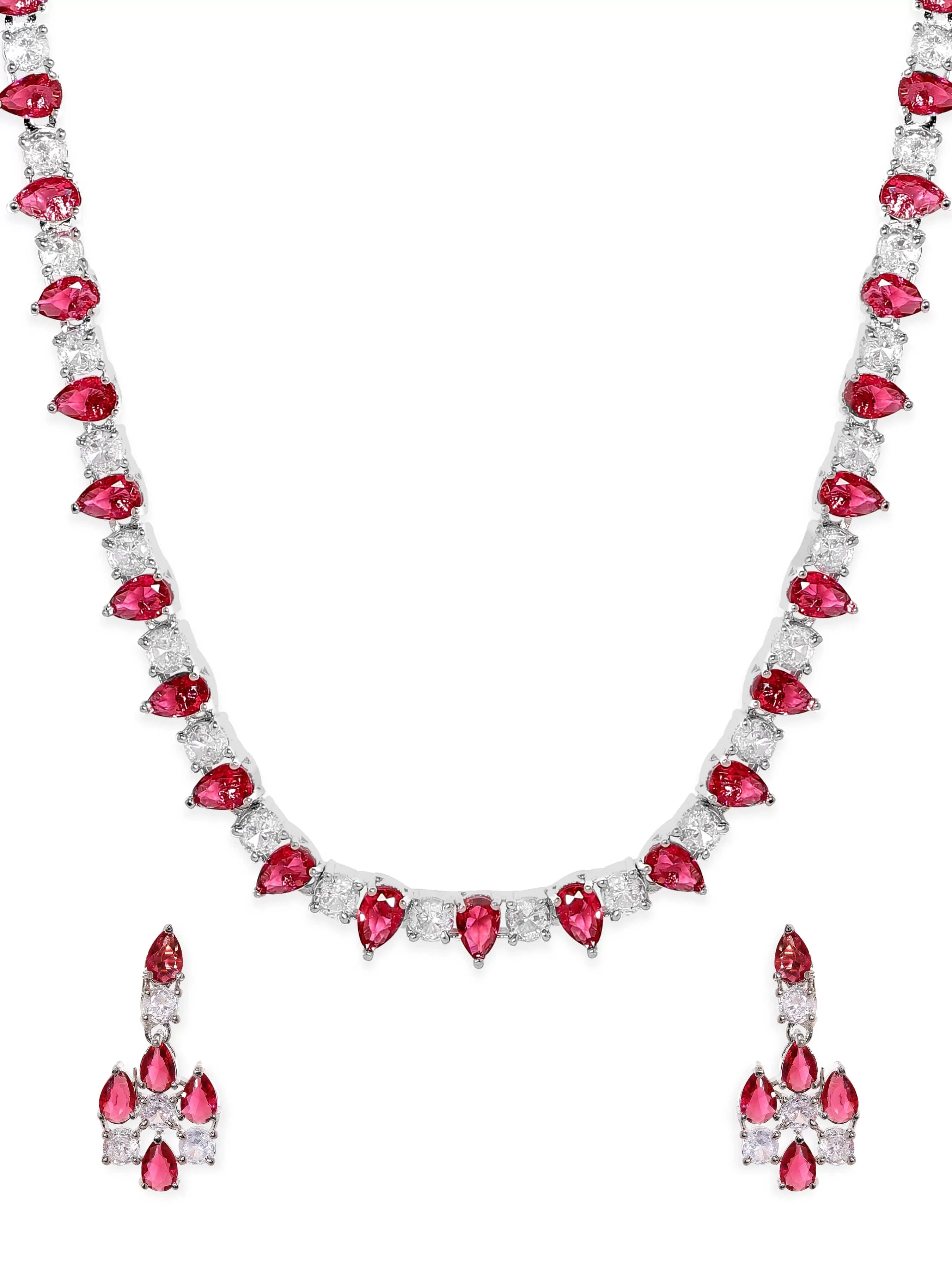 Rubans Rhodium-plated Ruby Red Zirconia studded sleek Necklace Set