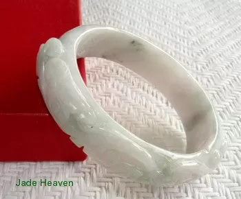 Sale-Rare Small Oval Carved Dragon and Phoenix Jadeite Jade Bangle BraceletFits Like 48mm (JHBB603)