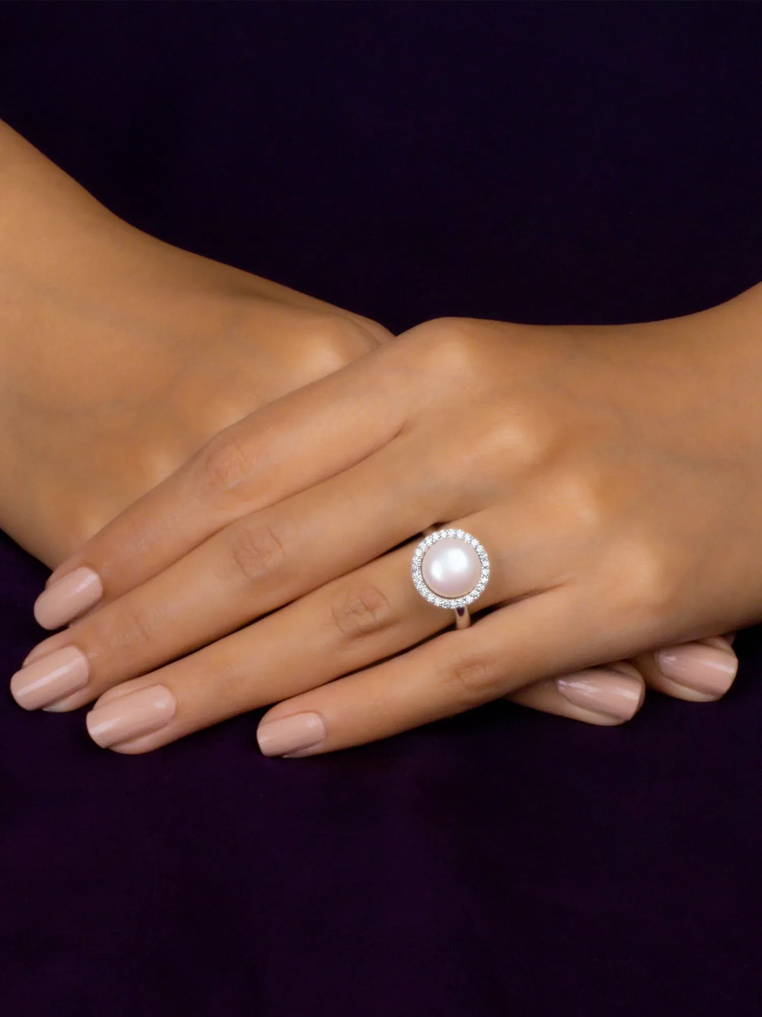 Single Pearl 925 Silver Big Ring For Women